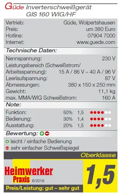 GUEDE Inverter Schweißgerät GIS 160WIG/HF - 20059 t02